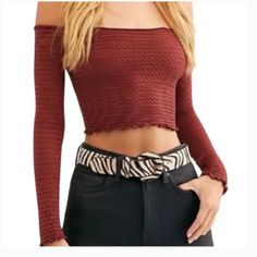 Free People Intimately New With Tags! Women's Xs/S Textured Crop Top Color: The Wine Red Comes Down To Off The Shoulder Lots Of Stretch And Texture 92% Nylon, 8% Spandex Preppy, Sexy, Date Night, Boho For Nordstrom Red Non-stretch Top For Fall, Red Fitted Flirty Crop Top, Trendy Red Crop Top For Winter, Fitted Flirty Red Crop Top, Fitted Red Flirty Crop Top, Trendy Red Winter Crop Top, Red Fitted Crop Top For Winter, Fitted Red Crop Top For Winter, Red Fitted Crop Top For Fall