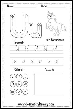 the letter u is for unicorn worksheet