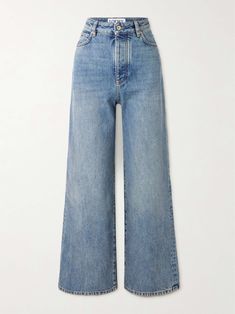 Shop LOEWE High-rise wide-leg jeans, Explore the latest LOEWE women's collection today on NET A PORTER Cool Pants Design, Jean Inspiration, Blue Jeans Wide Leg, Aesthetic Pants, High Waisted Wide Leg Jeans, High Rise Wide Leg Jeans, Jean Large, Light Jeans, Cropped Shirt