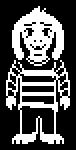 an old pixellated image of a dog wearing a striped shirt