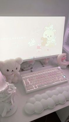 a white desk topped with a keyboard and mouse