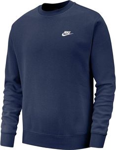 This Nike Sportswear Club Fleece Crew Sweatshirt in blue is a must-have for any sporty man out there. With its drawstring closure and crew neckline, this sweatshirt is perfect for any season and activity, whether it be baseball, cross training, CrossFit, basketball, or bodybuilding. The Nike Swoosh theme adds a touch of style to this sweatshirt, making it perfect for casual wear as well. Made with a cotton blend fabric type and tight-knit knit style, this sweatshirt is both breathable and easy to care for, making it machine washable. This sweatshirt is a regular fit and comes in size S, with long sleeves and a solid pattern. It's perfect for those who want a comfortable and stylish sweatshirt without compromising on performance or activity. Nike Sportswear Club Fleece Crew Mens Sweatshirt Nike Sportswear Club Fleece, Sweatshirts Men, Club Sweatshirts, White Crewneck, Mens Club, Nike Sweatshirts, Blue Nike, Crew Shirt, Crew Sweatshirts