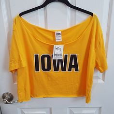 Reposhing This Item I Purchased From @Ashkayln. Loved It, But Ready To Rotate For Something New. Questions? Leave A Comment Below! Yellow Letter Print Tops, Trendy Yellow Sports Top, Yellow Sports Top For Spring, Iowa Hawkeye, Hawkeye, Gold Yellow, Vs Pink, Iowa, Something New