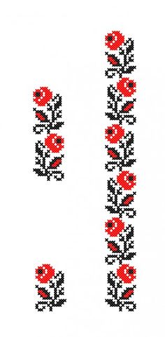 two cross stitch designs with red flowers on them