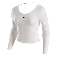 Fitted Sportswear Tops For Winter, Winter Fitted Sportswear Tops, Fitted Winter Sportswear Tops, High Stretch White Winter Tops, High Stretch White Tops For Winter, White High Stretch Cotton Activewear, High Stretch White Cotton Activewear, White Fitted Ribbed Activewear, White Crew Neck Activewear For Winter