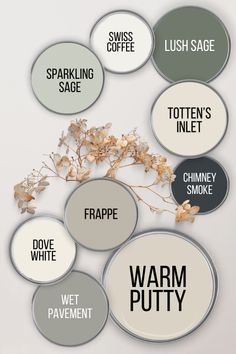 a bunch of different types of labels with words on them that say warm putty