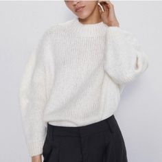 So Cute. Super Soft. Off White Color. A Must Have In Every Closet. Cozy White Zara Sweater, Zara White Fall Sweater, Pink Fuzzy Sweater, Bulky Knit, Asymmetrical Cardigan, Embellished Cardigan, Zara Sweater, Crop Top Sweater, Beige Sweater