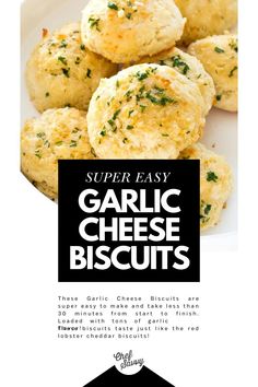 an advertisement for garlic cheese biscuits on a plate