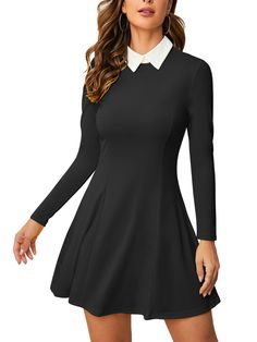 PRICES MAY VARY. Feature:Aline,knee length,skater dress with peter pan collar.Cosplay dress for Wednesday Addams.Ms Frizzle.Zipper on Back Classy design/long sleeve little black dress,collared skater dress for women. elegant black dress, fit and flare mini dress, short skater dress, high quality petite cocktail party dress.Doll collar, concealed hook and back zipper. Formal and vintage peter pan collar casual dress, which is a perfect wear to work dress or business dress to show your profession Ms Frizzle Dress, Shining Twins Costume, Homecoming Dresses Sleeves, Satin Dress Long Sleeve, Black Dress With White Collar, Black Dress Fit, Vintage Peter Pan, Wednesday Addams Dress, Short Skater Dress