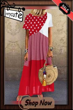 Women's Maxi Long Dress Short Sleeve Polka Dot Print Summer Hot Casual Blue Red Yellow Red Combo S M L Xl Xxl 3xl Casual Polka Dot Patchwork Dress, Casual Red Patchwork Dress, Maxi Long Dress, Summer Hot, Dress Short Sleeve, Dresses By Length, Women Maxi, Printed Sleeves, Polka Dot Print