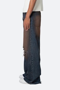 the Baggy Rave Denim are designed with a new oversized rave fit, constructed from a washed denim, distressing throughout, and finished with a deconstructed hem. details ultra baggy fit throughout 100% cotton extended inseam model is 6’1, 140 lbs and wears a size 30 Rave Fit, Skate Fits, 140 Lbs, Washed Denim, Denim Flares, Colored Denim, Baggy Fits, Grey Hoodie, Flannel Shirt