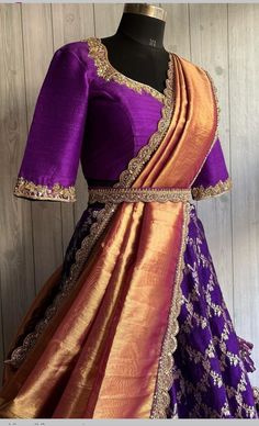 South Lehenga, Lehenga Designs Traditional, Purple Half Saree, Simple Half Saree, Half Saree Designs Simple, Pattu Lehenga Half Saree, Traditional Half Saree Designs, Pattu Half Saree, Pink Half Sarees