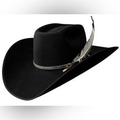 Resistol Bull Bash Black Felt Hat New Perfect Condition Never Worn 100% Wool Size 7 1/4 Classic Black Riding Hat, Elegant Black Hat Band For Ranch, Elegant Black Hat Bands For Western-themed Events, Silver Hat With Curved Brim For Rodeo, Silver Curved Brim Hat For Rodeo, Western Silver Hat With Short Brim, Western Style Silver Hat With Flat Brim, Black Felt Hat, Black Felt