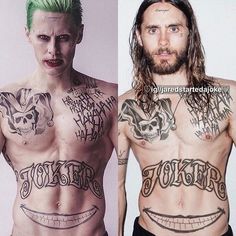 two men with green hair and tattoos on their bodies