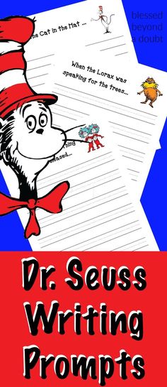 dr seuss writing prompts with the cat in the hat on top and an image of