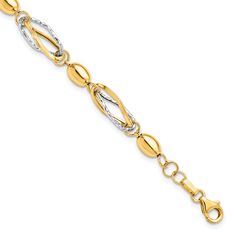 14k Two Tone Gold Polished and D.C Bracelet at $ 440.2 only from Jewelryshopping.com C Bracelet, Bow Jewelry, Fancy Diamonds, Fine Jewelry Bracelets, Gold Bracelet Chain, Fancy Jewelry, Bracelet Clasps, Gold Polish, Black Bow