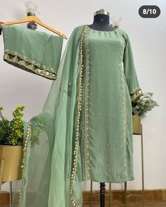 Double Shaded Suits Punjabi, Sage Green Punjabi Suit, Trending Suit Designs For Women 2023, Mehndi Colour Suit Design, Trending Punjabi Suits, Punjabi Suits Designer Boutique Party Wear, New Dress Design Indian, Classy Couture, Punjabi Suits Party Wear