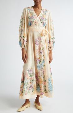 Zimmermann Halliday Floral Long Sleeve Wrap Dress | Nordstrom Wrap Long Dress, Dresses Maternity, Cotton Wrap Dress, Long Sleeve Wrap Dress, Wrap Midi Dress, Tiered Midi Dress, Lace Midi, Lace Midi Dress, Jil Sander