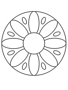 a black and white drawing of a flower in the middle of a circle with leaves on it