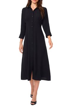 Halogen® Midi Shirtdress | Nordstrom Elegant Button-up Dress With Cuffed Sleeves, Elegant Button-up Shirt Dress With Rolled Sleeves, Classic Dress With Rolled Sleeves, Workwear Button-up Shirt Dress With Rolled Sleeves, Classic Dress With Rolled Sleeves For Work, Half-sleeve Fall Workwear Dresses, Fall Half-sleeve Workwear Dress, Elegant Shirt Dress With Rolled Sleeves For Daywear, Elegant Shirt Dress With Roll-up Sleeves For Daywear