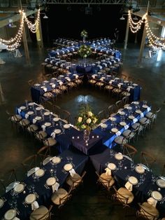 an overhead view of a banquet hall with tables and chairs set up for a formal function