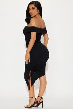 Available In Cream And Black. Lace Midi Dress Off shoulder Short sleeves Ruched Asymmetric hem Stretch Lined Length = 45" Self: 90% Polyester 10% Spandex Lining: 100% Polyester Imported | Charlotte Lace Midi Dress in Black size XS by Fashion Nova Ruched Bodycon Dress With Asymmetrical Hem, Bodycon Ruched Midi Dress With Asymmetrical Hem, Asymmetrical Bodycon Ruched Midi Dress, Black Lace Ruched Dress, Fashion Nova Mesh Dress, Fashion Nova Black Dress, Black Lace Midi Dress, Lace Midi, Lace Midi Dress