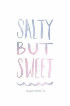 the words salty but sweet are painted in pink and blue on a white paper background