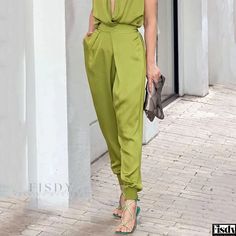 Fisdy - Sleeveless High-Waisted Jumpsuit - Elegant Casual Wear Jumpsuit Casual, Casual Wear Women, Jumpsuit Elegant, Long Jumpsuits, Casual Jumpsuit, Ankle Length Pants, Womens Fashion Casual, Flare Pants, Moda Casual