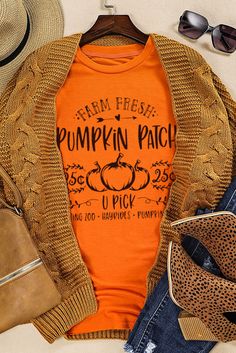 Orange Pumpkin Patch Graphic Print Crew Neck T Shirt Tops Graphic, Orange Pumpkin, Knit Infinity Scarf, Pumpkin Orange, T Shirt Women, Just Amazing, Long Sleeve Cardigan, Shirt Women, Pumpkin Patch