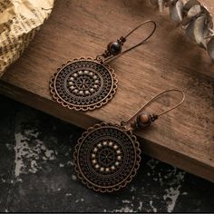 These Boho Earrings Almost Remind Me Of A Mandala. Very Cute And Could Be Worn With Many Different Looks. Any Questions? Please Askthank You For Stopping By My Closet Vintage Drop Earrings, Bronze Earrings, Wedding Accessories Jewelry, Authentic Jewelry, Popular Jewelry, Ethnic Earrings, Hanging Earrings, Bohemian Earrings, Large Earrings