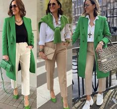 Saco Verde Mujer Outfit Casual, Outfit Saco Verde, Outfit 50s, Winter Work Outfits For Women, Green Blazer Outfit, Green Jacket Outfit, March Outfits, Simple Casual Outfits