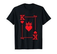 PRICES MAY VARY. This King of Hearts design makes a great couples Halloween costume idea or Valentine's Day for a boyfriend or girlfriend or anniversary for your husband or wife. Features large playing card design of a King of Hearts card with a crown graphic. Perfect for a Halloween costume party or matching couples Valentine's Day designs! Click the brand link for the Queen version. Lightweight, Classic fit, Double-needle sleeve and bottom hem King Of Hearts Costume, King And Queen Costume, Dressup Ideas, King Of Hearts Card, Playing Card Costume, Playing Card Design, Queen Halloween Costumes, Card Costume, Crown Graphic