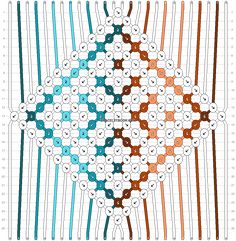 the cross stitch pattern is shown in blue, orange and white colors with two rows of circles