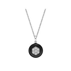 Accent any look with these simple and sweet diamond black ceramic pendant necklace. Click on this JEWELRY & WATCHES GUIDE to learn about fit, styles, materials and more! Accent any look with these simple and sweet diamond black ceramic pendant necklace. Click on this JEWELRY & WATCHES GUIDE to learn about fit, styles, materials and more! FEATURES Dimensions: 0.77" x 0.52" Chain length: 18 in. Chain type: rope Clasp: spring-ring Metal: sterling silver Plating: rhodium Finish: polished Packaging: White Gold Necklace With Black Enamel, Formal Black Enamel Diamond Necklace, Black Diamond Necklace With Accents, Round Shape, Black Diamond Necklace With Diamond Accents, Black Diamond Necklace With Round Diamond Accents, Black Diamond Necklace With Accents, Black Diamond-accented Round Necklace, Black Necklace With Diamond Accents, Luxury Black Diamond Necklace With Accents