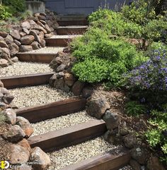 the steps are made out of rocks and gravel