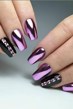 27 Breathtaking Chrome Nails For Your Special Night Purple Nail Art, Mirror Nails, Winter Nails Acrylic, Her Nails, Christmas Nails Acrylic, Blue Nail, Coffin Nails Long