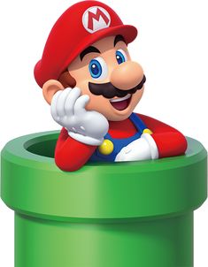 the mario bros character is sitting in a green barrel