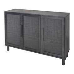 a black cabinet with two doors and three drawers