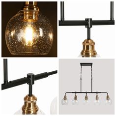 four different types of lights hanging from the ceiling and in front of them are shown