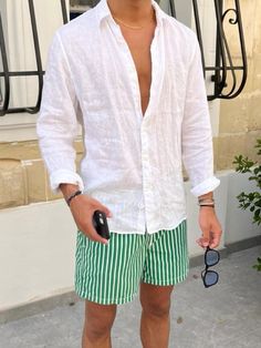 Men Aesthetic Beach Outfit, Men’s Italian Fashion Summer, Summer Beach Outfits Men 2023, Aesthetic Fits For Guys Summer, Greece Outfit Aesthetic Men, Causal Formal Outfits Men, Mens Linen Aesthetic, French Summer Fashion 2023, Linen Shirt Men Casual Summer Outfit