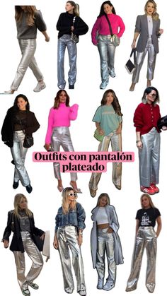 Pantalón plateado Silver Skirt, Looks Chic, Outfits Aesthetic, Stylish Outfits, Cool Outfits, Casual Outfits, Cute Outfits, Boutique, Outfit Inspo