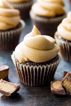 cupcakes with frosting and peanut butter on top