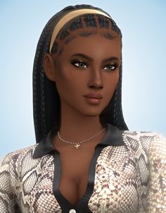 an animation image of a woman with braids on her head and wearing a blouse