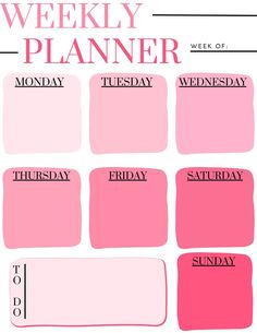 the weekly planner is shown in pink and black