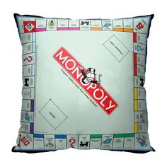 a pillow with monopoly on it