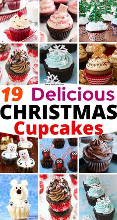 19 delicious christmas cupcakes are featured in this collage