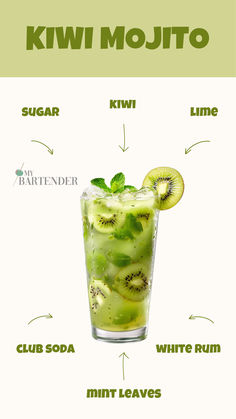 Kiwi Mojito Kiwi Cocktails, Kiwi Mojito Recipe, Kiwi Cocktail, Kiwi Mojito, Kiwi Drink