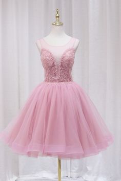 Pink A Line Round Neck Short Prom Dresses with Beadings, Short Pink Homecoming Dresses WT1524 Homecoming Dresses Green, Pink Homecoming Dresses, Hot Prom Dress, Sequin Homecoming Dress, Green Homecoming Dresses, Pink Homecoming, Short Prom Dresses, Pink Homecoming Dress, Shiny Dresses