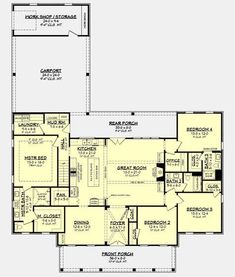 Modern Farmhouse Plan: 2,390 Square Feet, 4 Bedrooms, 3 Bathrooms - 041-00216 One Story Farmhouse Plans Open Floor, One Story Farmhouse Plans, Dual Master Suite House Plans, One Story Farmhouse, Barndo Ideas, Multigenerational House Plans, Multigenerational House, Floor Plans 4 Bedroom, Floor Plan 4 Bedroom