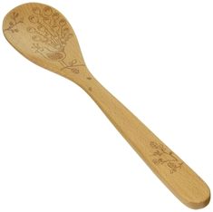 a wooden spoon with floral designs on it